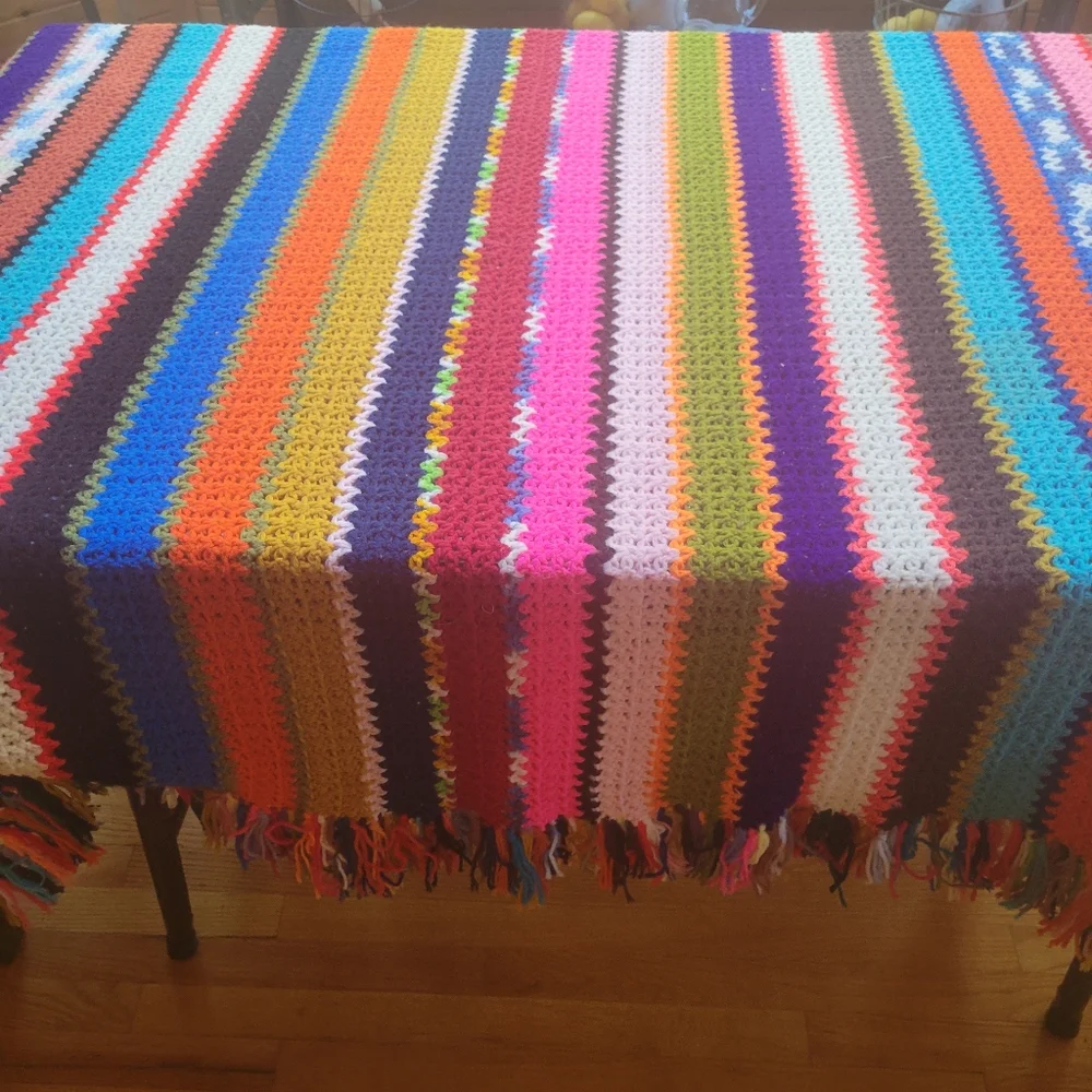 Vintage Multi-Color Handmade Crochet Afghan‎